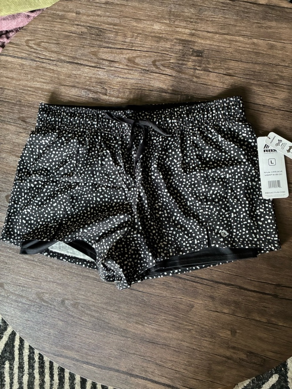 RBX Black Athletic Shorts with White Dot Print